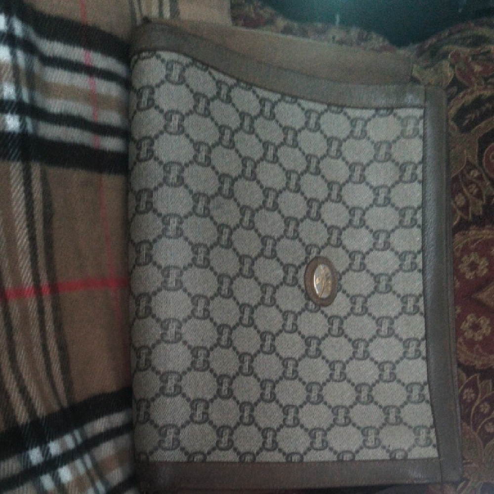 Gucci Brown and Cream Monogram Clutch